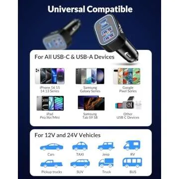 USB C Car Charger 4-Port 90W Fast Charger Accessories