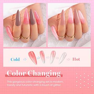 Beetles Color Changing Gel Polish Set - 6 Colors Pink Temperature Change Colors - Long Lasting Soak Off Uv LED Gel Gift for Women