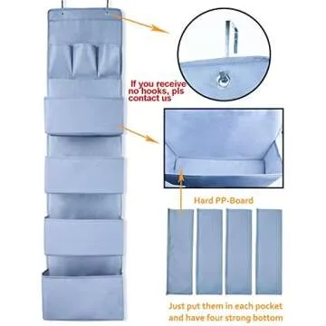 Aibrisk Over The Door Hanging Organizer 7 Pockets Gray Oxford Cloth Wall Mount Hanging Storage with 2 Hooks for Pantry Kitchen Bathroom(1 Pack)