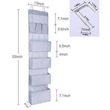 Aibrisk Over The Door Hanging Organizer 7 Pockets Gray Oxford Cloth Wall Mount Hanging Storage with 2 Hooks for Pantry Kitchen Bathroom(1 Pack)