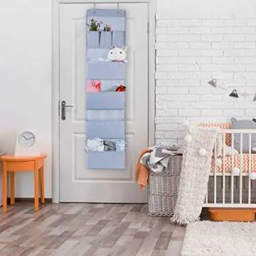 Aibrisk Over The Door Hanging Organizer 7 Pockets Gray Oxford Cloth Wall Mount Hanging Storage with 2 Hooks for Pantry Kitchen Bathroom(1 Pack)
