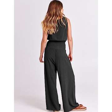 ANRABESS Women's 2 Piece Linen Lounge Set Casual Matching Pants Jumpsuit Summer Beach Travel Vacation Trendy Outfits Black X-Large