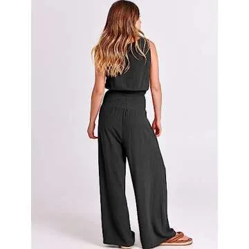 ANRABESS Women's 2 Piece Linen Lounge Set Casual Matching Pants Jumpsuit Summer Beach Travel Vacation Trendy Outfits Black X-Large