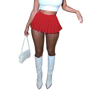 Women's Mini Pleated Skirts Sexy Club Y2k High Wiast Stretchy Tennis Skater A-line Skirt (21653 red ...