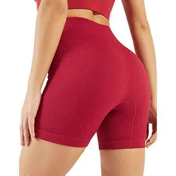 Women’s Workout Running Shorts High Waist Tummy Control Athletic Gym Yoga Lounge Shorts (N08M-HeiKaRed)