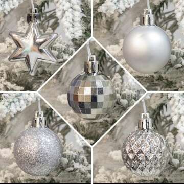 KI Store Silver Christmas Balls 34pcs 1.57-Inch Small Christmas Tree Decoration Ornaments for Xmas T...