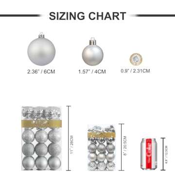 KI Store Silver Christmas Balls 34pcs 1.57-Inch Small Christmas Tree Decoration Ornaments for Xmas Tree Holiday Wreath Garland Decor Ornaments Hooks Included
