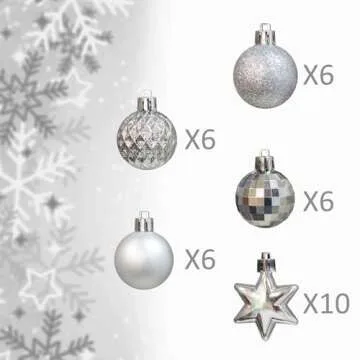 KI Store Silver Christmas Balls 34pcs 1.57-Inch Small Christmas Tree Decoration Ornaments for Xmas Tree Holiday Wreath Garland Decor Ornaments Hooks Included