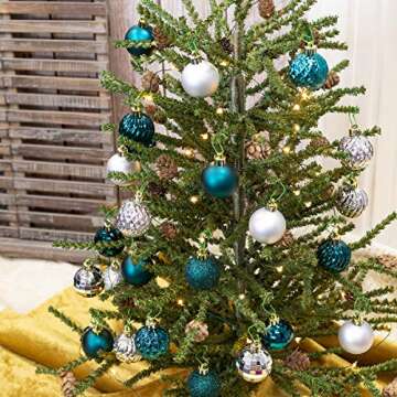 KI Store Silver Christmas Balls 34pcs 1.57-Inch Small Christmas Tree Decoration Ornaments for Xmas Tree Holiday Wreath Garland Decor Ornaments Hooks Included
