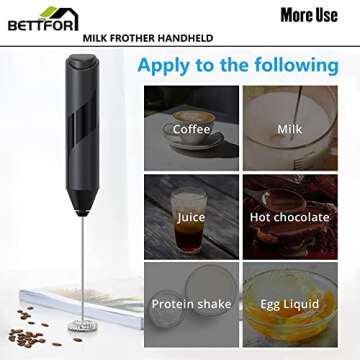 BETTFOR Electric Milk Frother Handheld with Stand Battery Powered Coffee Whisk Frother, Drink Mixer Handheld For Coffee, Frappe, Latte, Matcha, Hot Chocolate