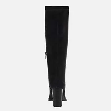 Juliet Joly Women's Wide Calf Knee High Boots Stacked Block High Heel Bootie Side Zip Pointed Toe Heeled Booties