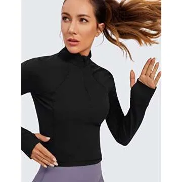 CRZ YOGA Women's Butterluxe Long Sleeve Athletic Crop Top Black XX-Small