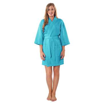 Turquaz Lightweight Short Robes For Women Waffle Kimono Bathrobe - Soft, Fast-Drying, Long-Lasting Cotton Blend