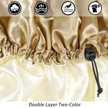 Edoneery Satin Silk Bonnet for Curly Hair - Adjustable Double-Layer Khaki Bonnet