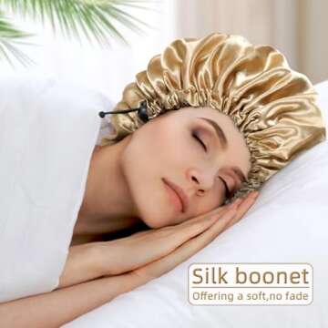 Edoneery Adjustable Satin Silk Bonnet for Curly Hair