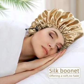 Edoneery Adjustable Satin Silk Bonnet for Curly Hair