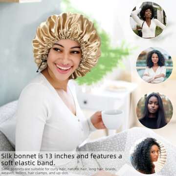 Edoneery Adjustable Satin Silk Bonnet for Curly Hair