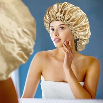 Edoneery Adjustable Satin Silk Bonnet for Curly Hair