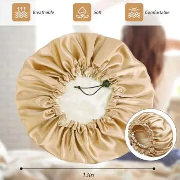 Edoneery Adjustable Satin Silk Bonnet for Curly Hair