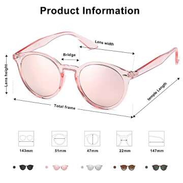 SOJOS Retro Round Polarized Sunglasses for Women Men Classic Vintage Sunnies SJ2069, Clear Pink/Pink Mirrored