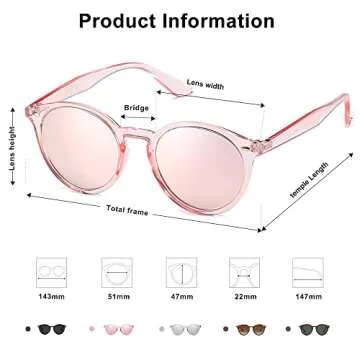 SOJOS Retro Round Polarized Sunglasses for Women Men Classic Vintage Sunnies SJ2069, Clear Pink/Pink Mirrored