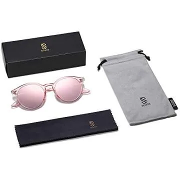 SOJOS Retro Round Polarized Sunglasses for Women Men Classic Vintage Sunnies SJ2069, Clear Pink/Pink Mirrored