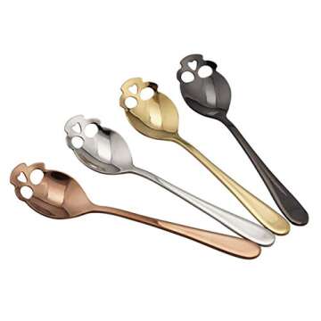 Wahdawn Cool Stainless Steel Skull Spoons Tableware for Coffee Tea Sugar Halloween Gifts, Set of 4