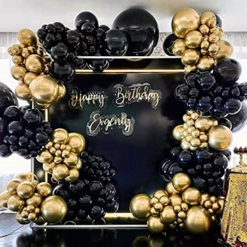 Black And Gold Balloon Garland Arch Kit, Total 142 Pcs 18" 12" 10" 5" Latex Balloon Set for Shower B...