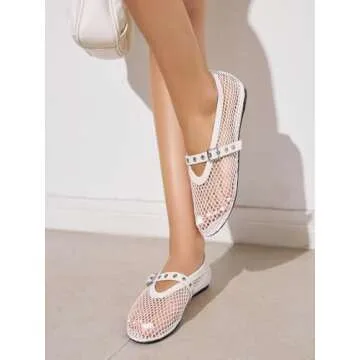 Coutgo Comfortable Women's Mesh Mary Jane Flats for Any Event