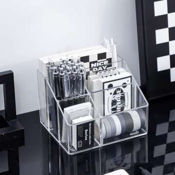 Yesesion Clear Pen Holder, Pen Organizer for Desk, Pencil Cup for Home Office, School Supplies, Art Stationery, Desktop Storage and Accessorizes for Card, Marker, Remote Control