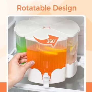 360° Rotatable Beverage Dispenser for Fridge, 1.5 Gallon Drink Dispenser with Spigot Iced Juice Water Container with Stand for Parties (White with Stand)