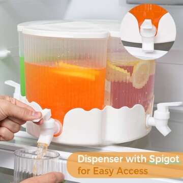 360° Rotatable Beverage Dispenser for Fridge, 1.5 Gallon Drink Dispenser with Spigot Iced Juice Water Container with Stand for Parties (White with Stand)