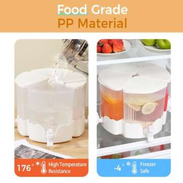 360° Rotatable Beverage Dispenser for Fridge, 1.5 Gallon Drink Dispenser with Spigot Iced Juice Water Container with Stand for Parties (White with Stand)