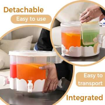 360° Rotatable Beverage Dispenser for Fridge, 1.5 Gallon Drink Dispenser with Spigot Iced Juice Water Container with Stand for Parties (White with Stand)