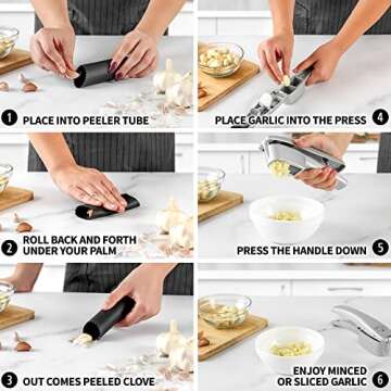 Zulay Kitchen 2-in-1 Garlic Press with Peeler & Cleaner