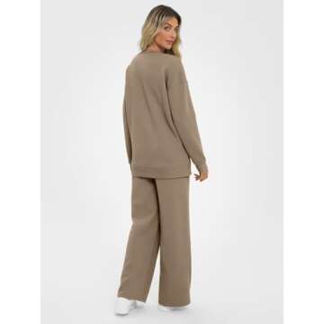 AUTOMET Womens Two Piece Sets Fall Outfits Long Sleeve Pullover Top and Wide Leg Pants Casual Dressy Lounge Set 2024 Trendy Sweatsuit Tracksuits with Pockets Fashion Travel Clothes Khaki S