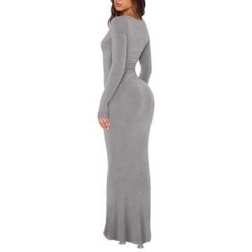 REORIA Women's Square Neck Long Sleeve Maxi Dress