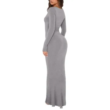 REORIA Women's Square Neck Long Sleeve Maxi Dress