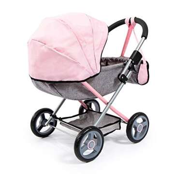 Bayer Dolls 4-in-1 Toy Baby Doll Pram Stroller Cosy Set - Dolls Up to 18" (Pink/Grey)