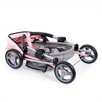 Bayer Dolls 4-in-1 Toy Baby Doll Pram Stroller Cosy Set - Dolls Up to 18" (Pink/Grey)