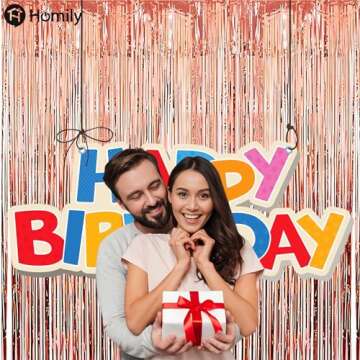 Homily Rose Gold Backdrop Curtain Rose Gold Party Decor with Foil Tassel Curtain Backdrop 2-Pack