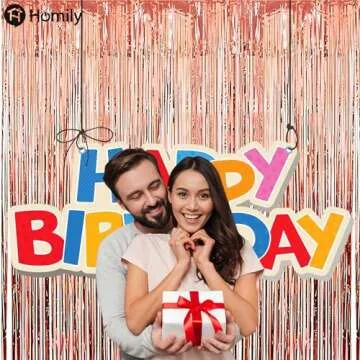 Homily Rose Gold Backdrop Curtain Rose Gold Party Decor with Foil Tassel Curtain Backdrop 2-Pack