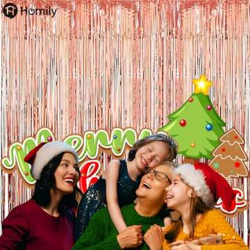 Homily Rose Gold Backdrop Curtain Rose Gold Party Decor with Foil Tassel Curtain Backdrop 2-Pack