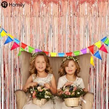 Homily Rose Gold Backdrop Curtain Rose Gold Party Decor with Foil Tassel Curtain Backdrop 2-Pack