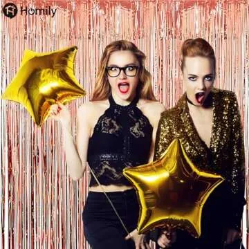 Homily Rose Gold Backdrop Curtain Rose Gold Party Decor with Foil Tassel Curtain Backdrop 2-Pack