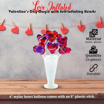 Bulk 50 Piece Self-Inflating 4" Valentine Heart Balloon Assortment, Great for Valentine's Day Decor and Parties