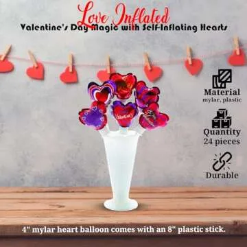 Bulk 50 Piece Self-Inflating 4" Valentine Heart Balloon Assortment, Great for Valentine's Day Decor and Parties