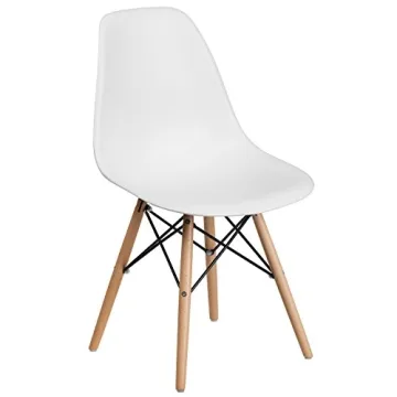 Flash Furniture Elon Series Plastic Modern Dining Chair with Wooden Legs, Mid-Century Style