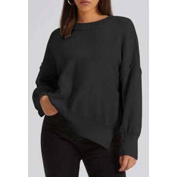 Koandaily Black Sweaters for Women Long Sleeve Side Slit Sweater Crew Neck Fall Sweaters 2024 Trendy...