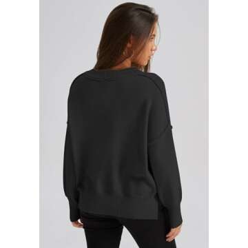 Koandaily Black Sweaters for Women Long Sleeve Side Slit Sweater Crew Neck Fall Sweaters 2024 Trendy Pullover Top L